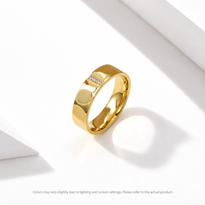 Faceted Zircon Band <b>Ring</b> <b>Stainless</b> <b>Steel</b> 14K Gold Vacuum Plated Wide Closed <b>Ring</b> Jewelry - Product Image 1