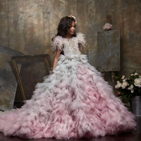 2025 robes de demoiselle d'honneur personnalisées volants perlés bijou cou filles Pageant petits enfants robe de première Communion