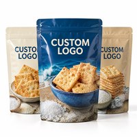 Sachet d'emballage personnalisé pour craquelins au sel marin, pochette à fermeture éclair verticale, sachet Doypack pour biscuits et snacks, qualité alimentaire, emballage de détail