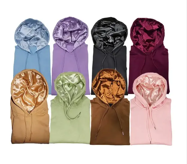 Fast shipping Custom logo high quality Men's silk inside hoodies Over sized Custom Satin Lined hoodies