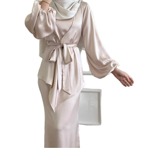 Nuevo Diseño, Kaftán Dubai Modesto de 2 Piezas, Transpirable, Largo hasta el Suelo, Manga Larga, Conjunto de Vestido Abaya, Satén Viscosa, Marca <span class=keywords><strong>ZY</strong></span> para Damas Árabes - Product Image 1