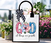 Sac fourre-tout pour femmes chrétiennes - Sac de voyage en toile avec verset biblique 'Avec Dieu, tout est possible' - Cadeau pour amies, collègues