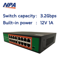 Switch de Red de 16 Puertos 10/100Mbps, Carcasa Metálica, 3.2Gbps, Plug and Play, de Escritorio, con QoS para Cámaras IP, CCTV, NVR