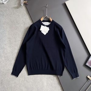 เสื้อสเวตเตอร์ถักไหมพรมผ้าฝ้ายแท้ 100% สีน้ำเงินกรมท่า สไตล์วินเทจคลาสสิก อุ่นสบาย แฟชั่นลำลอง สำหรับผู้ชาย เหมาะสำหรับฤดูใบไม้ร่วงและฤดูหนาว - Product Image 1