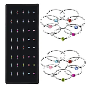 New 40pc/Box Circle Round Hoop Nose Rings Colorful Rhinestone Nose Hoop Set Hypoallergenic Stainless Steel Crystal Nose Ring