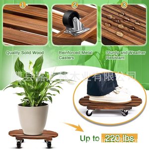 Wooden Potted Plant Base With Wheels Round Solid Wood Flower <b>Pot</b> Tray Portable Indoor Green Plant <b>Stand</b> - Product Image 2
