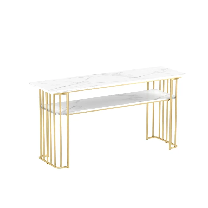 Mesa de duas pessoas para Nail Art, mesa de mármore dupla minimalista de ferro dourado nórdico 150 cm