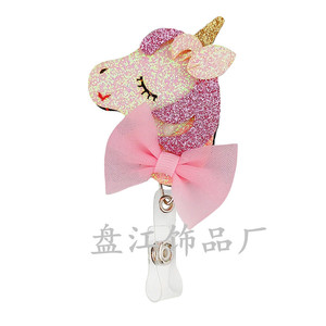Cross-border spot felt pink bow unicorn easy-open <b>buckle</b>, fabric retractable name tag, nurse name badge. - Product Image 4