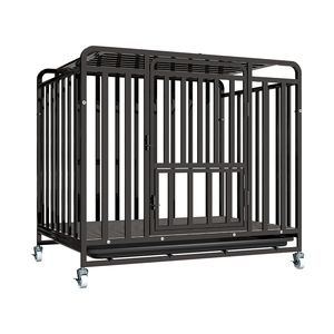 <span class=keywords><strong>Cage</strong></span> pour chien moderne en acier inoxydable noir avec cadre entièrement tubulaire et plateau en plastique à six côtés, roues pour utilisation en intérieur - Product Image 1