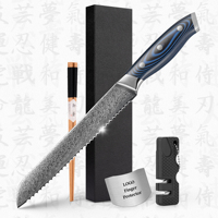 10% Rabatt auf Blaues G10-Griff 67-Lagen Küchenmesser-Set aus VG10 Damaszener Stahl mit Gezackter Klinge und Brotmesser für Restaurants