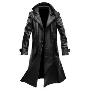 Abrigo de Cuero Largo para Hombre, Ecológico, de Alta Calidad, con Doble Botonadura, Resistente al Viento, Estampado, Estilo Invernal, Grueso, Talla y Color Personalizables - Product Image 1