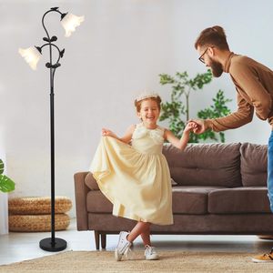 Lámpara de pie floral con base de hierro negro, luz LED y pantalla de acrílico con forma de flor, altura ajustable para sala de estar. - Product Image 2