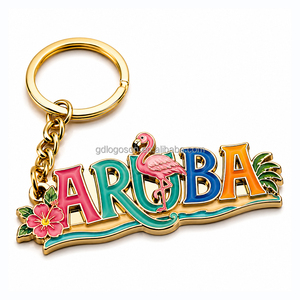 NOUVEAU Porte-clés Lettre Flamant Rose ARUBA Plaqué Or, Designs Personnalisés Usine SEDEX, Hibiscus Rose, Souvenir Plage Caraïbes, Cadeau - Product Image 1