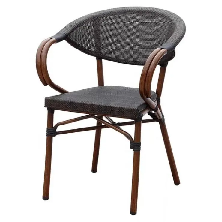 Toptan ucuz bambu Rattan hasır Bistro Rattan kol sandalye açık