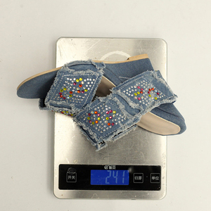 Sandales compensées en jean à bout ouvert pour femmes, grande taille 46, avec strass colorés, chaussures à talon haut et coupe large - Product Image 5