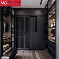 Dressing moderne noir sur mesure, armoire de luxe pour chambre à coucher, meuble de rangement pour vestiaire, idéal pour les projets de villas et d'hôtels