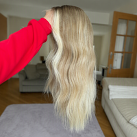 Perruque Lace Front Pré-Plucked avec Ligne de Cheveux Naturelle, Blond Platine Balayage, Cheveux Humains Vierges, Baby Hair, Nœuds Invisibles, Double Drawn