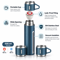 Ensemble cadeau thermos avec logo personnalisé, thermos en acier inoxydable de 500 ml avec 2 tasses, double paroi isolée, cadeau d'entreprise en gros