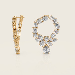 Pendientes de aro de diamantes multicorte con una combinación brillante de diamantes redondos de corte princesa y marquesa - Product Image 2