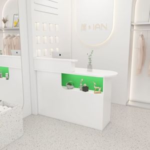Modern <b>Small</b> <b>White</b> Wood Reception Desk High Quality Front <b>Table</b> for Beauty Salon Barber Shop Hotel & Gym - Product Image 4