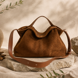 Bolso Tote de Cuero Genuino y Ante Personalizado <span class=keywords><strong>para</strong></span> Mujer, Marrón Oscuro, con Asa Superior, Bolso de Trabajo, Fabricante y Proveedor de Moda - Product Image 1