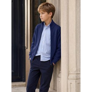 Pull cardigan à fermeture éclair intégrale pour garçons, col montant, uni, manches longues, uniforme scolaire, 5-14 ans, enfants et jeunes - Product Image 5