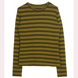 <span class=keywords><strong>Camiseta</strong></span> de <span class=keywords><strong>manga</strong></span> <span class=keywords><strong>larga</strong></span> con <span class=keywords><strong>cuello</strong></span> redondo para mujer de alta calidad diseño de <span class=keywords><strong>rayas</strong></span> personalizado al por mayor para la temporada de primavera impresión digital de punto - Product Image 2