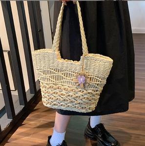 Woven Straw <b>Tote</b> <b>Bag</b> Flower Decoration <b>Shoulder</b> <b>Strap</b> Bohemian Style Eco-Friendly Cotton Large Capacity Casual Beach <b>Bag</b> for - Product Image 5