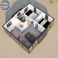 Maison conteneur modulaire pliable et extensible WinFair 4H à assemblage rapide de 20 pieds avec mur en verre pour 2/3 chambres