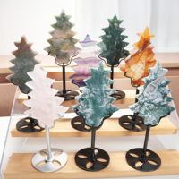 Mini Statue de Sapin de Noël Sculpté en Cristal Naturel Mélangé, Ornement de Noël en Pierre Précieuse, Décoration d'Intérieur, Cadeau de Cristal de Guérison
