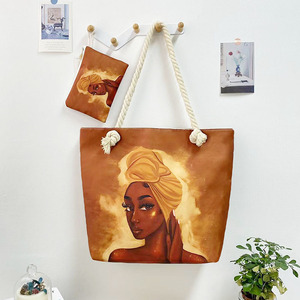 Canvas Storage Bag Classic Versatile Women's Large Capacity Storage Bag Dirty Braided <b>Black</b> Girl Printed Fashionable Lady Style - Product Image 2