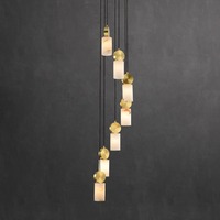 Lustres en albâtre pour escalier en colimaçon, 18 lumières, plafond haut, luminaire suspendu pour hall d'entrée, lustres en cascade design pour la maison