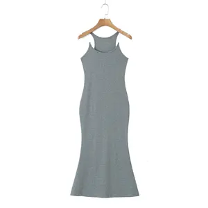 Gray color sleeveless knitted casual fashion summer women long dress