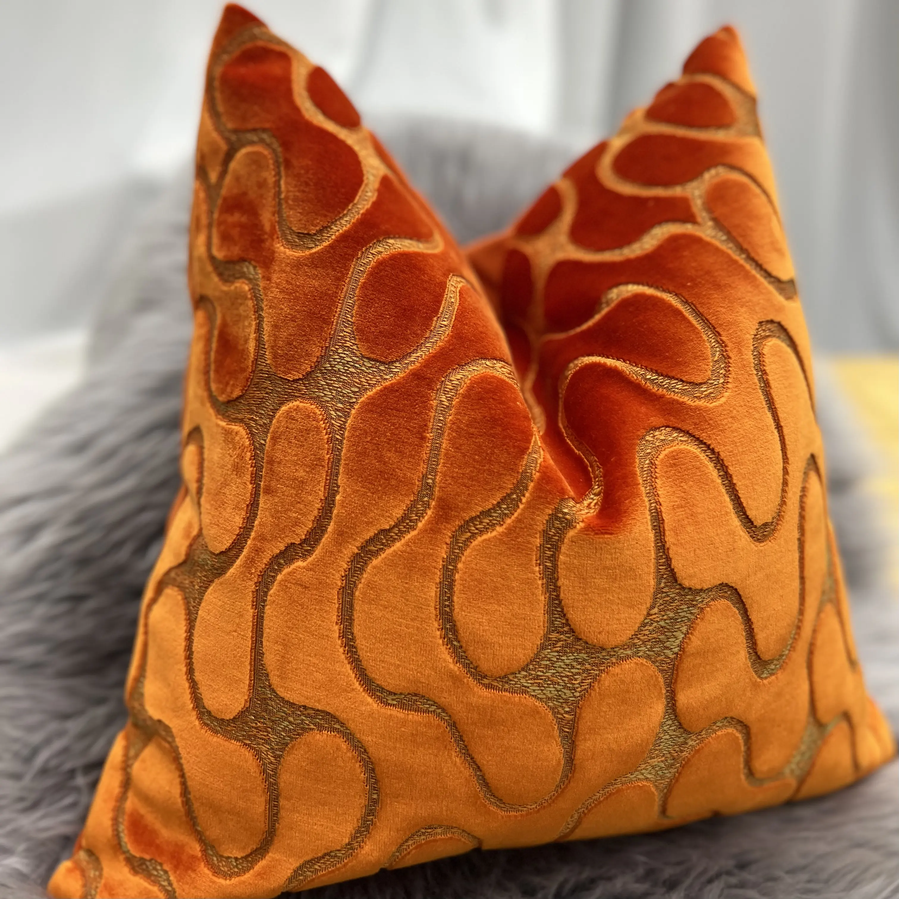 Brûlé Orange velours housse de coussin géométrique carré jeter taie d'oreiller moderne taie d'oreiller pour canapé canapé chambre salon Chai