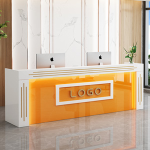 Moderno LED colorido mostrador de recepción en forma de I mostrador de recepción personalizado estilo especial escritorio de la empresa para la venta - Product Image 6