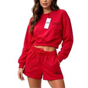 New Design Front Logo Active Stretch Women's Solid High Waist Short Breathable Neck Long Sleeve 2-Piece Drawstring Yoga Set