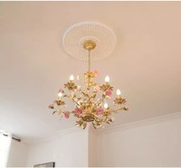 Pour MEEROSEE MD98054 lustre floral en céramique Style français fleur en cristal et conception de feuille pour l'éclairage de bureau à domicile