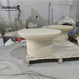 Tavolino <span class=keywords><strong>da</strong></span> Caffè in Travertino Naturale con Base in <span class=keywords><strong>Legno</strong></span> Massello, Arredamento di Lusso per Esterni Resistente ai Raggi UV e Impermeabile, Produzione Diretta - Product Image 2