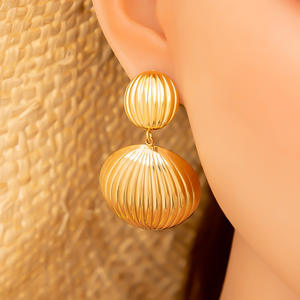 <b>Titanium</b> Steel Pleated <b>Stud</b> Earrings 18K Gold Plated Round Tassel Design Everyday Wear Unisex Jewelry EH11293 - Product Image 4