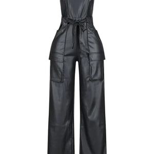 จั๊มสูทหนัง PU สุดฮอตประจำปี 2025 สไตล์ยุโรปและอเมริกา เซ็กซี่แบบเปิดไหล่ สายเดี่ยว ดีไซน์เอวสูง - Product Image 3