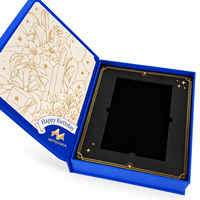 Luxuriöse Maßgefertigte Königsblaue Buchförmige Starre Geburtstagsgeschenkbox mit Goldenem Blumendesign für Personalisierte Geschenkverpackung