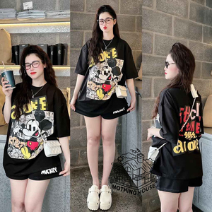 Abito Casual <span class=keywords><strong>donna</strong></span> primavera ed estate stile coreano ampia tuta sportiva a maniche corte Set due pezzi t-shirt Shorts - Product Image 2