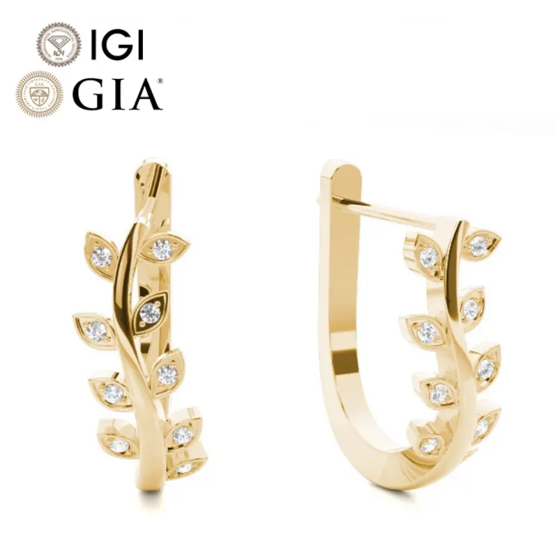 IGI GIA zertifiziertes CVD Labor hergestellt geschaffen gezüchterter Diamant 14K 18K Massivgold-Stift-Huppen-Ohrringe Solitaire runde Hoop-Ohrringe
