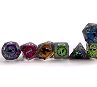 Jeu de dés polyédriques écologiques en résine/acrylique, 7 pièces, avec yeux mobiles intégrés, dés multi-faces pour DND RPG et jeux de table