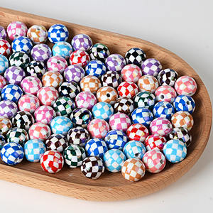 16mm UV-coated <b>Acrylic</b> Mixed Color Checkerboard Round <b>Bead</b> DIY Handmade Stringing Pen for Mobile Phone Chain Accessories - Product Image 4
