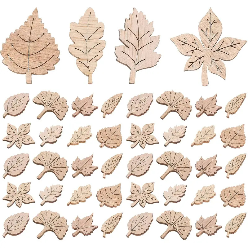 Polished Plywood Wooden Leaf-Shaped Decorative Ornaments Flower-Themed Fragments Handcrafted and Beautiful