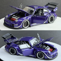 PGM 1:64 Pors 993 RWB Ungu Metalik Edisi Terbatas Model Mobil Alloy yang Dapat Dibuka Sepenuhnya
