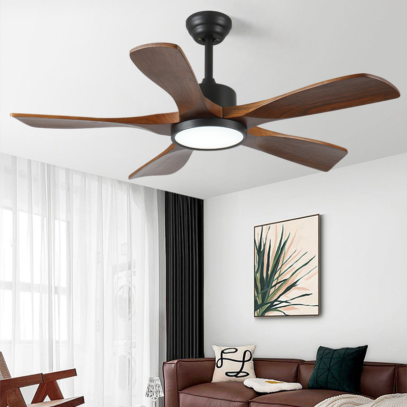 Lightless 5-Blade Plywood Ceiling Fan Brushless DC Reversible Motor 6-Speed Remote Control Quiet Operation LED Light 42/52 Inch
