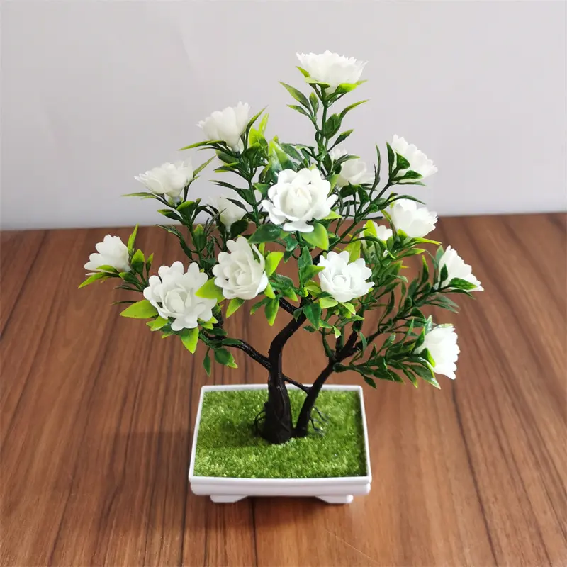 Vendita diretta in fabbrica simulazione di plastica in vaso di seta artificiale rosa fiore pianta albero piccolo Bonsai rosa albero