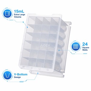 Equipo <span class=keywords><strong>de</strong></span> <span class=keywords><strong>Laboratorio</strong></span> Químico, Placa <span class=keywords><strong>de</strong></span> 24 Pocillos Profundos con Fondo en V, Material PP Transparente, Capacidad <span class=keywords><strong>de</strong></span> <span class=keywords><strong>15</strong></span>.0 ml, Esterilizada con EO, OEM - Product Image 2